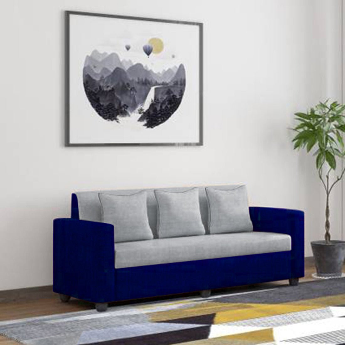 Bharat Lifestyle Tulip Fabric Seater Sofa Grey Blue Color Styl
