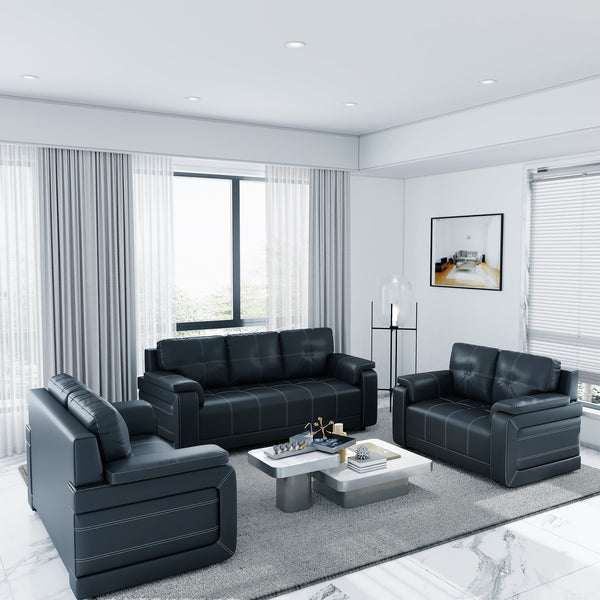 Bharat Lifestyle Blackberry Leatherette 3 + 2 + 2 Sofa Set  (Black, DIY(Do-It-Yourself))