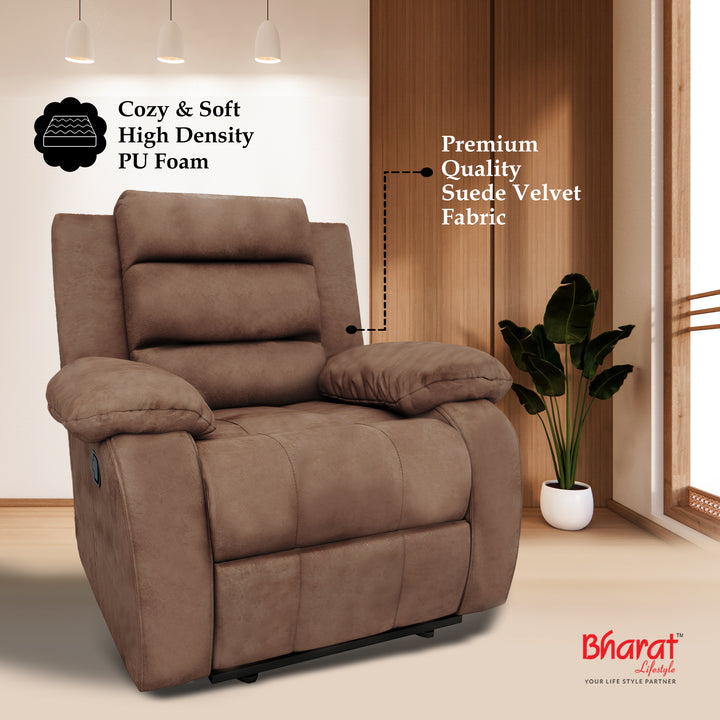 Bharat Lifestyle Austin Fabric Manual Recliner (Finish Color - Brown, DIY(Do-It-Yourself)