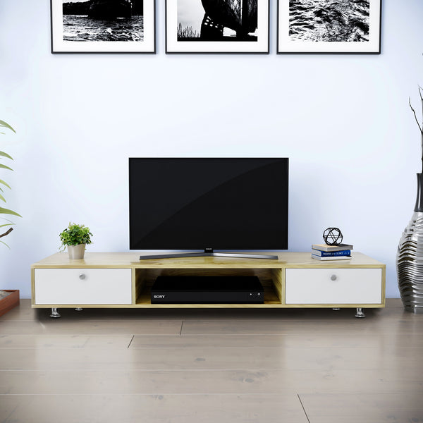 Bharat Lifestyle Neon Engineered Wood TV Entertainment Unit  (Finish Color - White & Walnut, Knock Down)