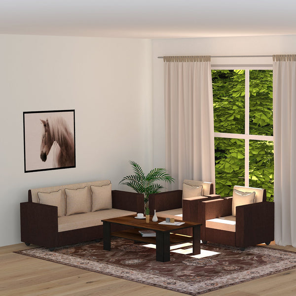 Bharat Lifestyle Tulip Fabric 3 + 1 + 1 Sofa Set  (brown Coffee Table & Cream Brown, Knock Down)