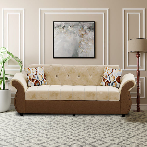 Bharat Lifestyle Alina Fabric 3 Seater Sofa  (Finish Color - Cream Brown, DIY(Do-It-Yourself))