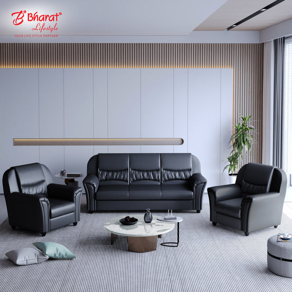 Bharat Lifestyle Abot Leatherette 3 + 1 + 1 Sofa Set (Black, DIY(Do-It-Yourself))