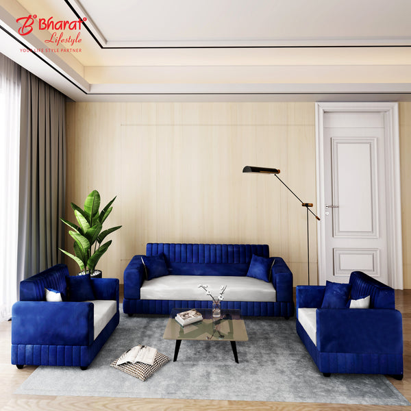 Bharat Lifestyle Atlanta Fabric 3 + 2 + 2 Sofa Set  (Blue & Grey, DIY(Do-It-Yourself))