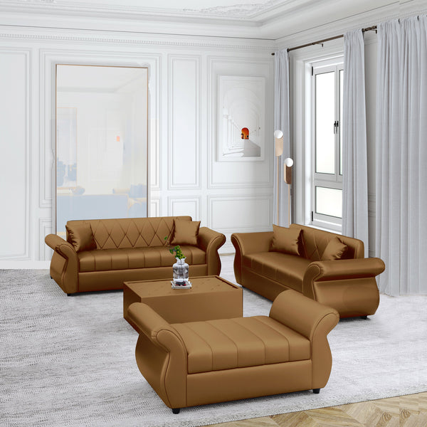 Bharat Lifestyle Alina Leatherette 3 + 2 + D + CT Sofa Set  (TAN, DIY(Do-It-Yourself))