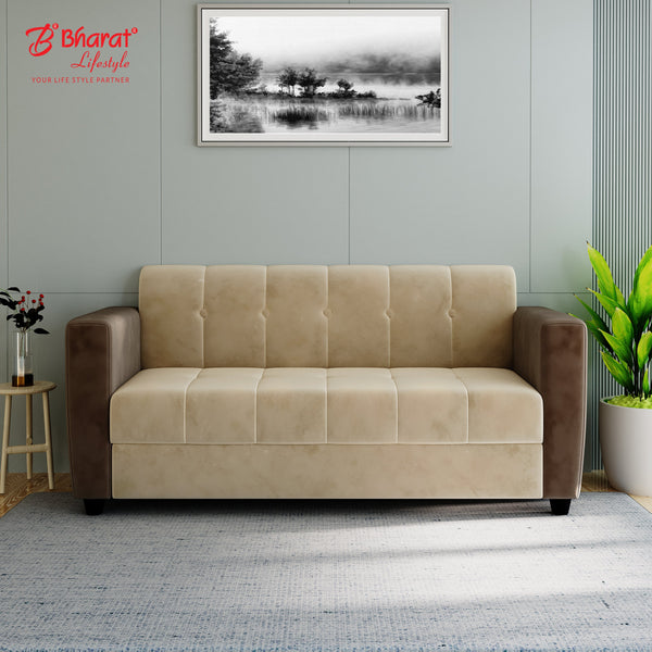 Bharat Lifestyle Deno Suede Velvet Fabric 3 Seater Sofa  (Finish Color - Cream Brown, DIY(Do-It-Yourself)