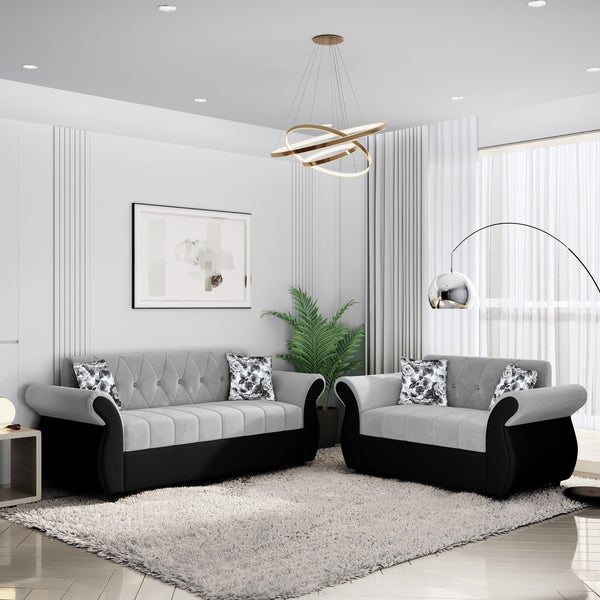 Bharat Lifestyle Alina Fabric 3 + 2 Sofa Set  (Black Grey, DIY(Do-It-Yourself))