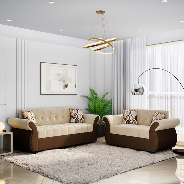 Bharat Lifestyle Alina Fabric 3 + 2 Sofa Set  (Cream Brown, DIY(Do-It-Yourself))