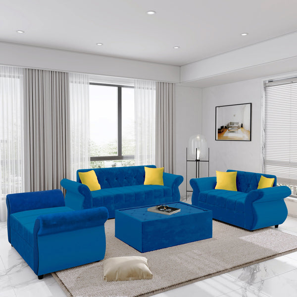Bharat Lifestyle Alina Fabric 3 + 2 + D + CT Sofa Set  (Blue, DIY(Do-It-Yourself))