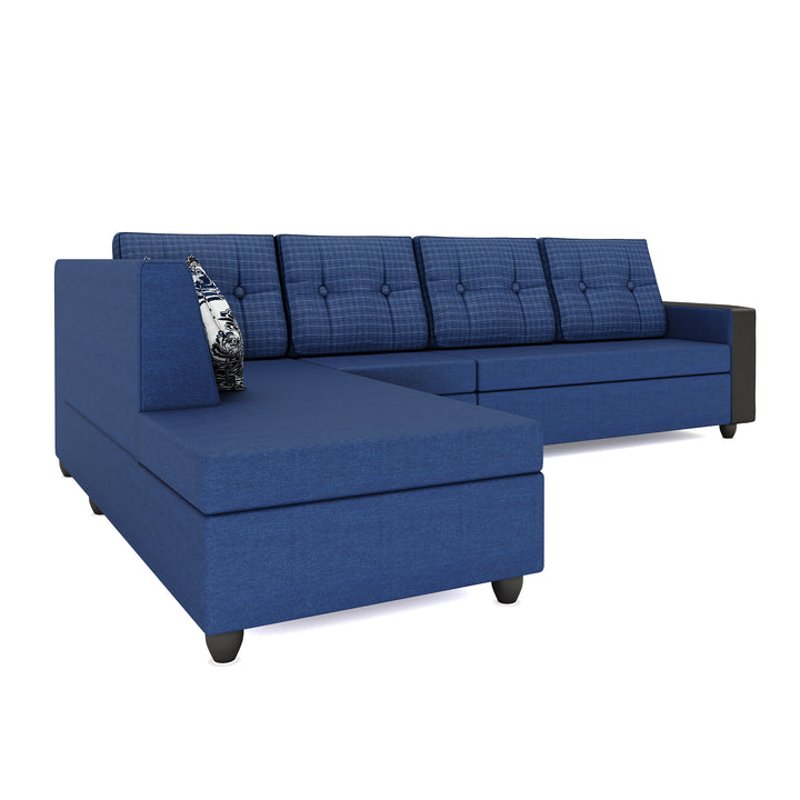 Bharat Lifestyle Nano Fabric 6 Seater Sofa | Right Hand Deewan | Blue Color With Checks Cushions | Spacious & Comfortable L-Shaped Sofa For Living Room, Bedroom | DIY Assembly | 1 Year Warranty
