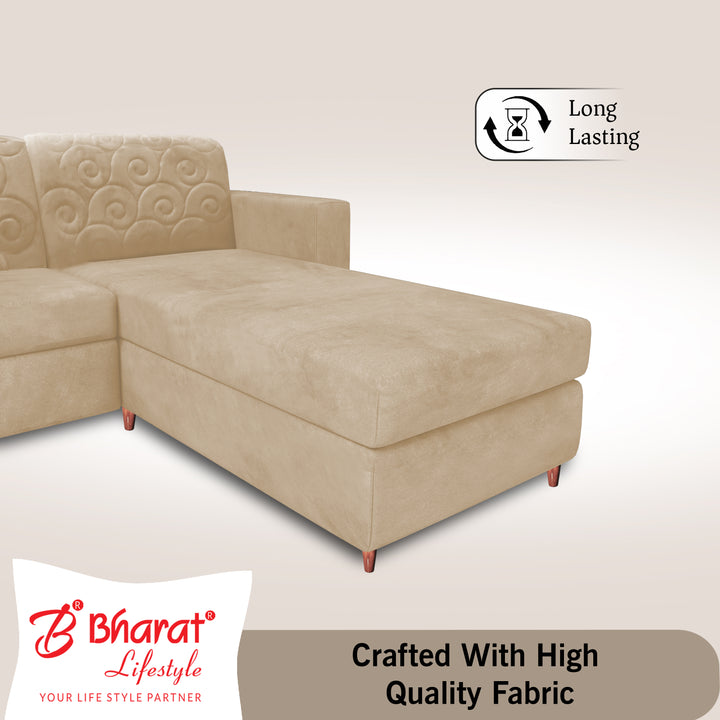 Zyra L-Shape Fabric 6 Seater Sofa with Left Hand Deewan | Cream Soft F ...
