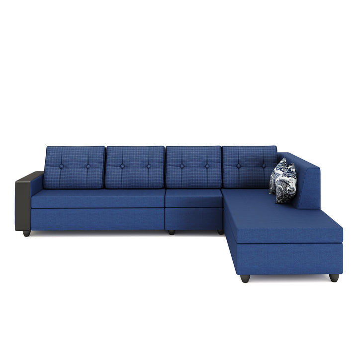 Bharat Lifestyle Nano Fabric 6 Seater Sofa | Left Hand Deewan | Blue Color With Checks Cushions | Spacious & Comfortable L-Shaped Sofa For Living Room, Bedroom | DIY Assembly | 1 Year Warranty