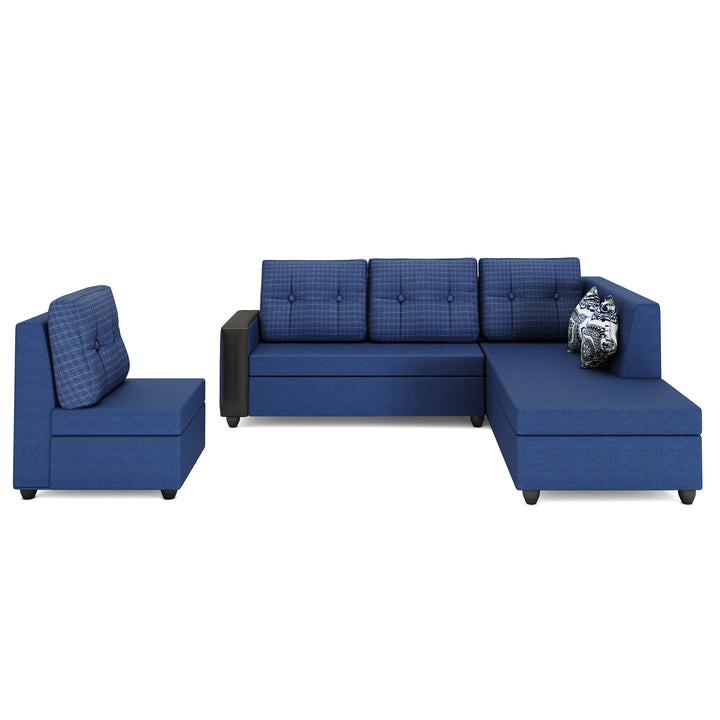 Bharat Lifestyle Nano Fabric 6 Seater Sofa | Left Hand Deewan | Blue Color With Checks Cushions | Spacious & Comfortable L-Shaped Sofa For Living Room, Bedroom | DIY Assembly | 1 Year Warranty