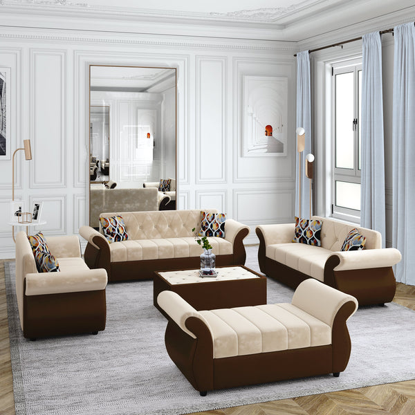 Bharat Lifestyle Alina Fabric 3 + 2 + 2 + D + CT Sofa Set  (Cream Brown, DIY(Do-It-Yourself))