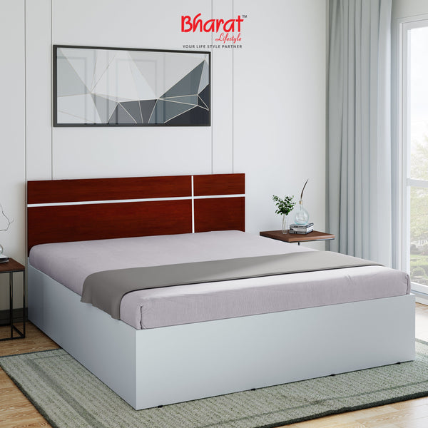 Bharat Lifestyle Boston Engineered Wood Queen Bed  (Finish Color - White and Brown, Delivery Condition - Knock Down)
