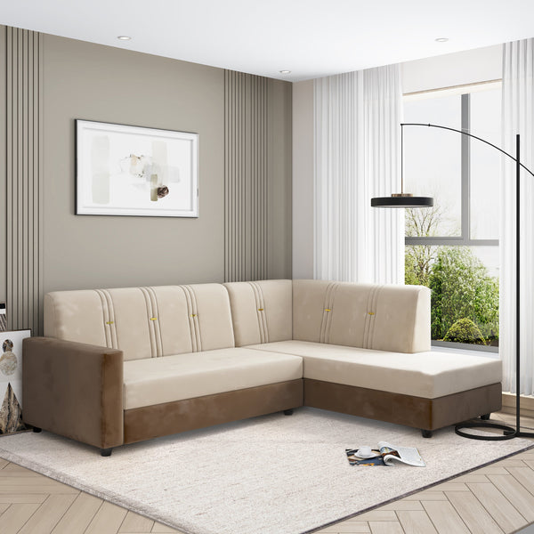 Bharat Lifestyle Brista L Shape Fabric 6 Seater Sofa  (Finish Color - Cream & Brown, DIY(Do-It-Yourself)