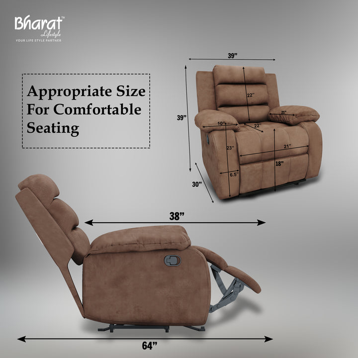 Bharat Lifestyle Austin Fabric Manual Recliner (Finish Color - Brown, DIY(Do-It-Yourself)