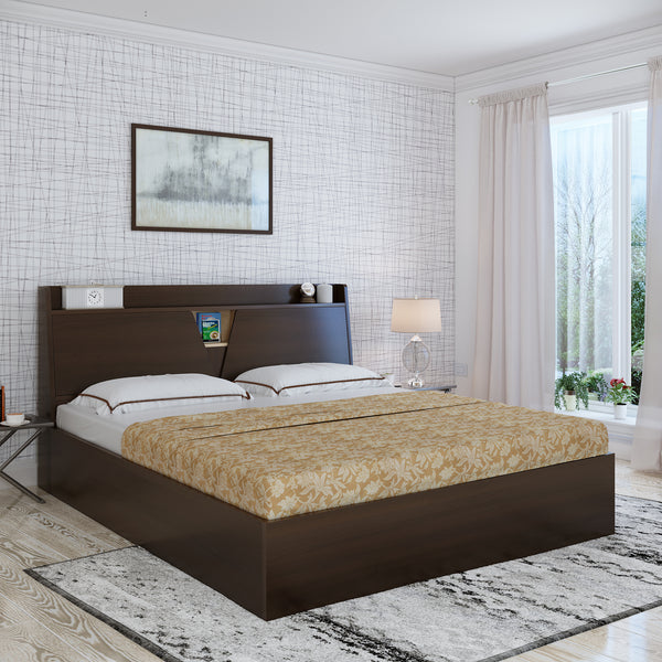 Bharat Lifestyle Jakarta Engineered Wood Queen Box Bed with Storage Bed for Bedroom, Living Room, Color – Brown, Delivery Condition - Knock Down, 1 Year Warranty