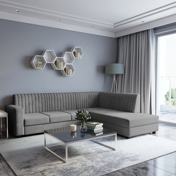 Bharat Lifestyle Benin L Shape Fabric 6 Seater Sofa  (Finish Color - Grey, DIY(Do-It-Yourself)