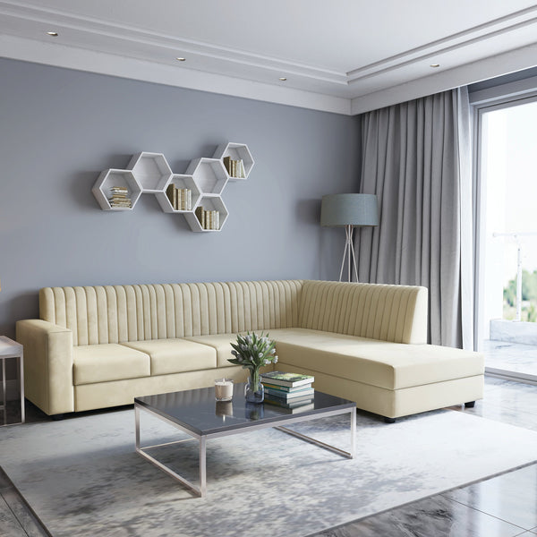 Bharat Lifestyle Benin L Shape Fabric 6 Seater Sofa  (Finish Color - Cream, DIY(Do-It-Yourself))
