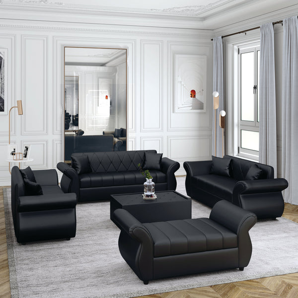 Bharat Lifestyle Alina Leatherette  3 + 2 + 2  + D + CT Sofa Set  (Black, DIY(Do-It-Yourself))