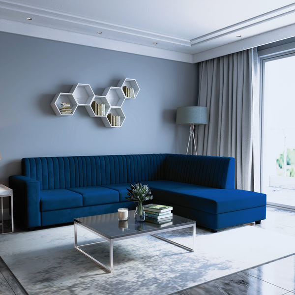 Bharat Lifestyle Benin L Shape Fabric 6 Seater Sofa  (Finish Color - Blue, DIY(Do-It-Yourself)