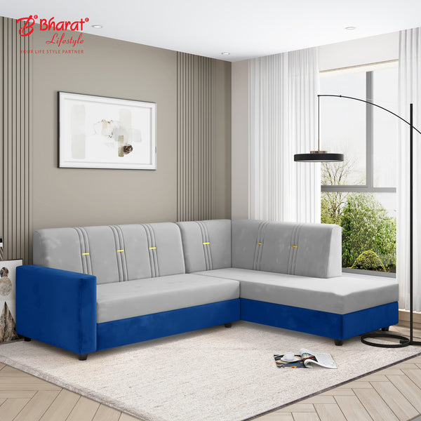 Bharat Lifestyle Brista L Shape Fabric 6 Seater Sofa  (Finish Color - Blue & Grey, DIY(Do-It-Yourself)