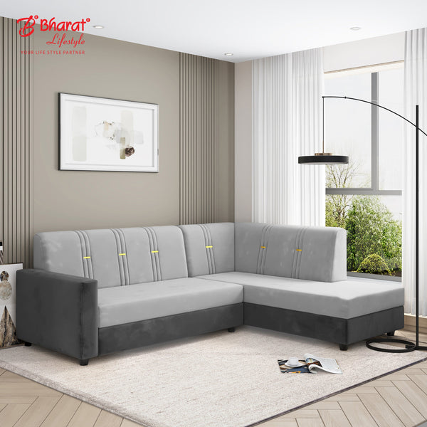Bharat Lifestyle Brista L Shape Fabric 6 Seater Sofa  (Finish Color - Black & Grey, DIY(Do-It-Yourself)