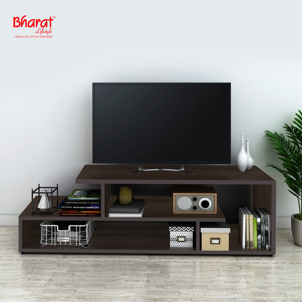 Bharat Lifestyle Flourite Engineered Wood TV Entertainment Unit (Brown, Knock Down) | Stylish & Durable TV Stand for Living Room & Bedroom | Modern Design with 1 Year Warranty