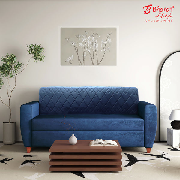 Bharat Lifestyle Sova Blue Fabric 3 Seater Sofa | Comfortable & Luxurious for Living Room, Bedroom, Home & Office | DIY Assembly | 1 Year Warranty