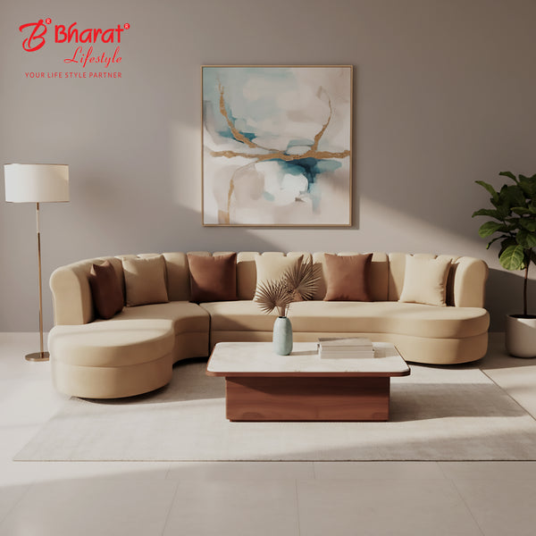 Bharat Lifestyle Casper U-Shape Fabric 6 Seater Sofa | Cream Soft Touch Fabric | Stylish & Comfortable Living Room Sofa | DIY Assembly | 1 Year Warranty