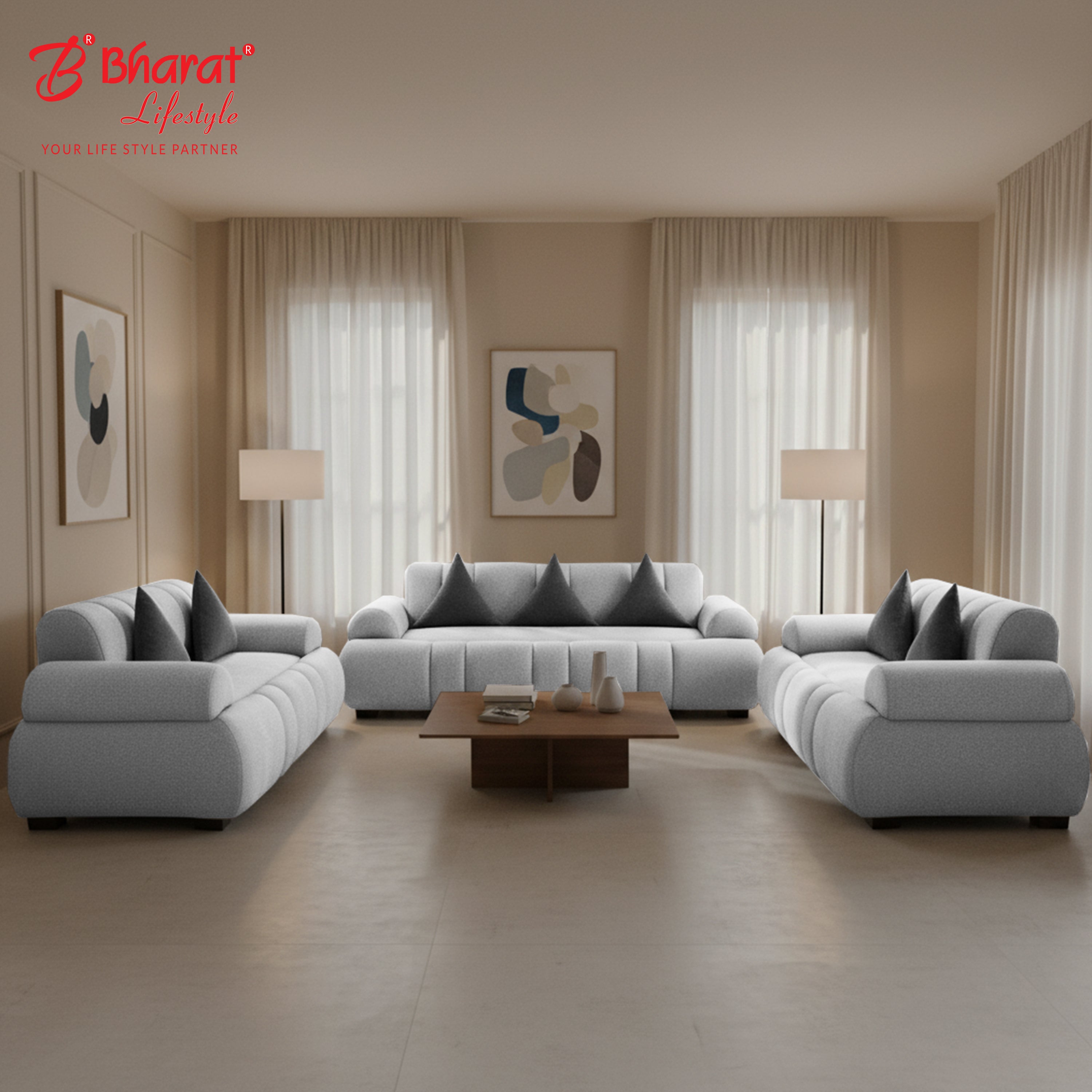 Castello Boucle Fabric Sofa Set | 3+2+2 Seater | Grey Color