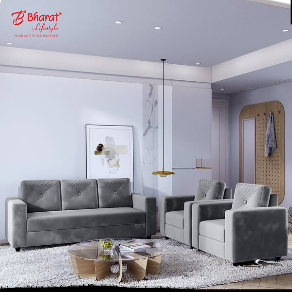 Bharat Lifestyle Winslow Fabric 3 + 1 + 1 Grey Sofa Set