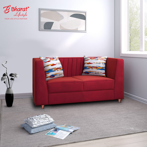 Bharat Lifestyle Nova Maroon Suede Velvet Fabric 2 Seater Sofa | Premium & Comfortable Seating for Living Room & Bedroom | DIY Assembly | 1 Year Warranty