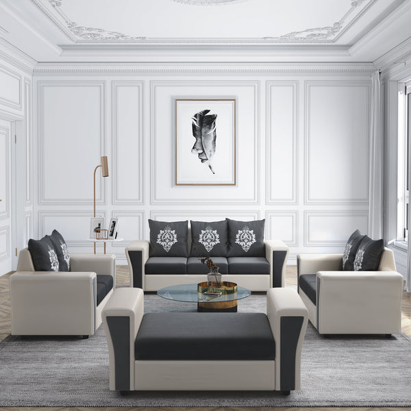 Bharat Lifestyle Enrich Leatherette and Fabric 3 + 2 + 2 + D Sofa Set  (White and Grey, DIY(Do-It-Yourself))