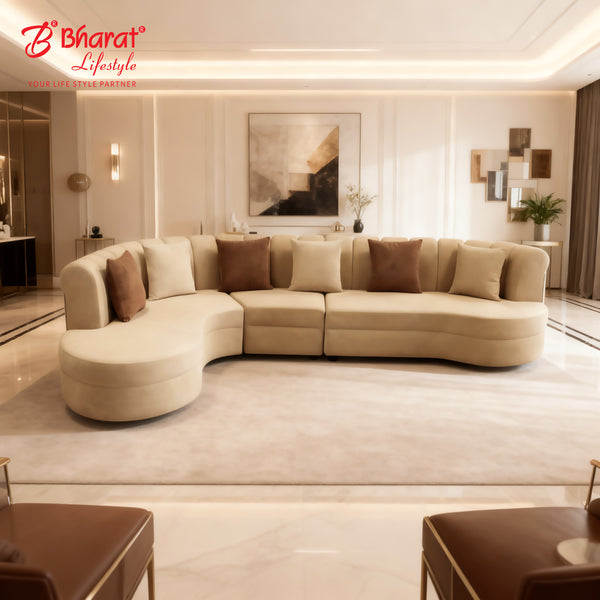 Bharat Lifestyle Casper U-Shape Fabric 6 Seater Sofa | Cream Soft Touch Fabric | Stylish & Comfortable Living Room Sofa | DIY Assembly | 1 Year Warranty