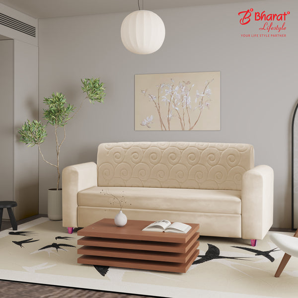 Bharat Lifestyle Riva Cream Fabric 3 Seater Sofa | Luxurious & Comfortable for Living Room & Bedroom | Modern Design | DIY Assembly | 1 Year Warranty