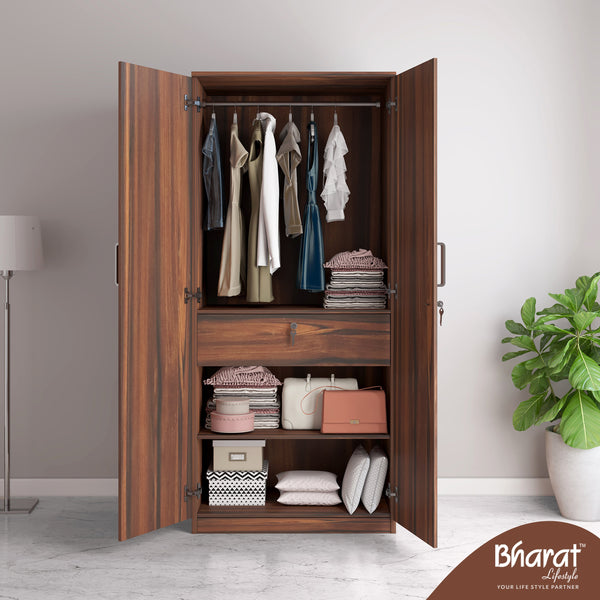 Bharat Lifestyle Atlanta Engineered Wood 2 Door Wardrobe  (Finish Color - Brown, Knock Down)