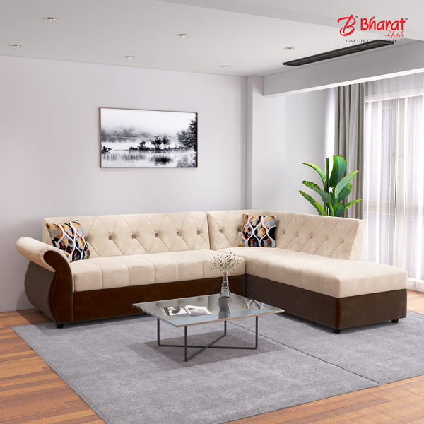 Bharat Lifestyle Alina Fabric 6 Seater Sofa  (Finish Color - Cream Brown, DIY(Do-It-Yourself))