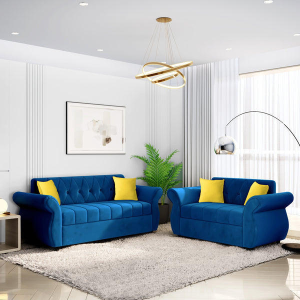 Bharat Lifestyle Alina Fabric 3 + 2 + 2 + D + CT Sofa Set  (Blue, DIY(Do-It-Yourself))