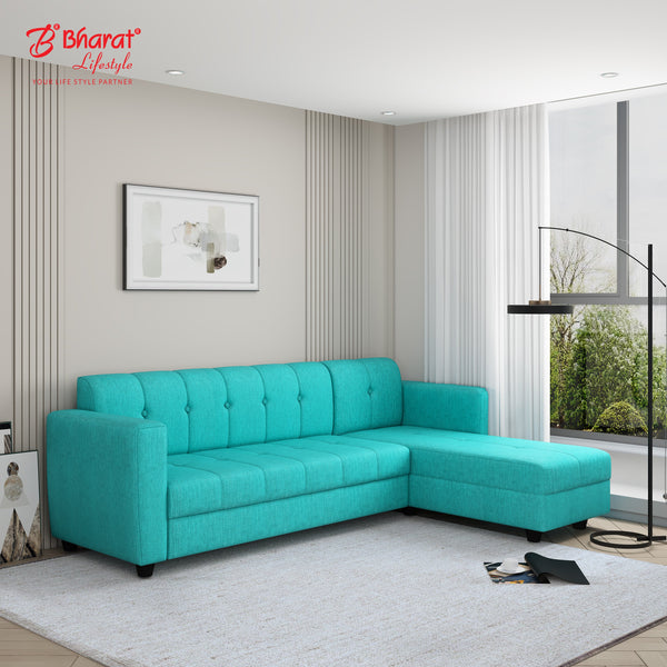 Bharat Lifestyle Deno L Shape Fabric 5 Seater Sofa  (Finish Color - Aqua Blue, DIY(Do-It-Yourself)