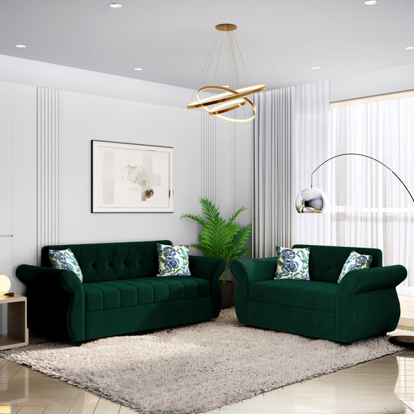 Bharat Lifestyle Alina Solid Wood 3 + 2 Sofa Set  (Green, DIY(Do-It-Yourself))