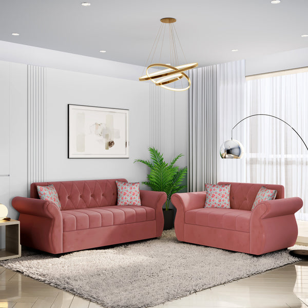 Bharat Lifestyle Alina Fabric 3 + 2 Sofa Set  (Peach, DIY(Do-It-Yourself))