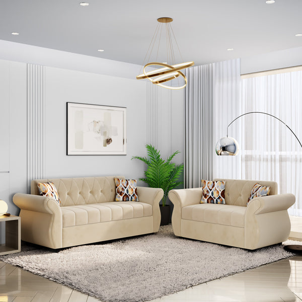 Bharat Lifestyle Alina Fabric 3 + 2 Sofa Set  (Cream, DIY(Do-It-Yourself))