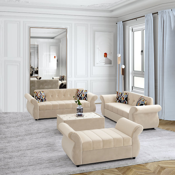 Bharat Lifestyle Alina Fabric 3 + 2 + D + CT Sofa Set  (Cream, DIY(Do-It-Yourself))