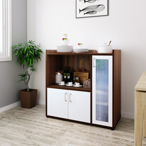 Bharat Lifestyle Zircon Engineered Wood Crockery Cabinet  (Finish Color - White and Brown, Knock Down)