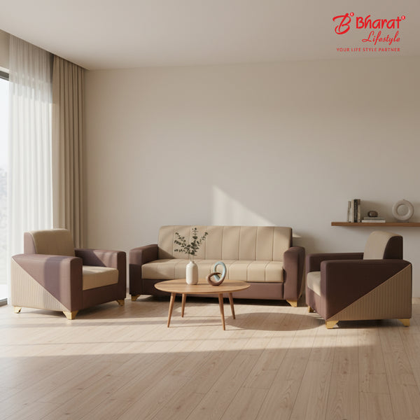 Bharat Lifestyle Nevo Fabric 3+1+1 Sofa Set | Cream & Brown Fabric Sofa for Living Room & Bedroom | Stylish & Comfortable DIY Assembly Sofa | 1 Year Warranty