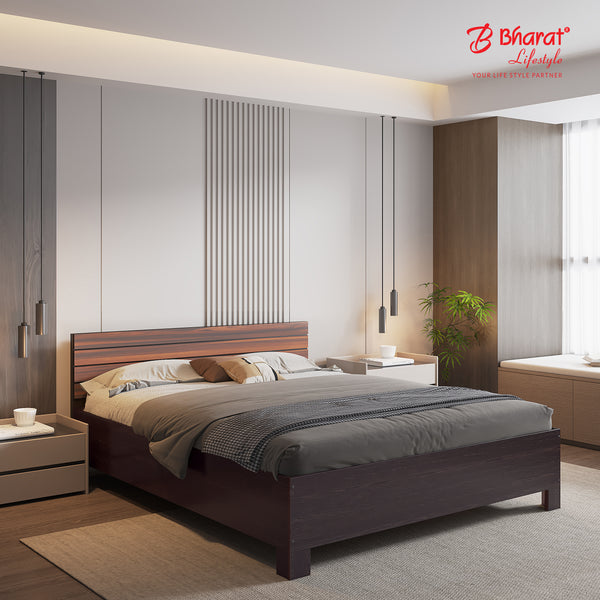 Bharat Lifestyle Lisbon Engineered Wood King Bed (Brown Finish, Knock Down) | Without Storage | Wooden Double Bed for Bedroom, Living Room, Home & Office | Mattress Size – 72x78 inch | 1 Year Warranty