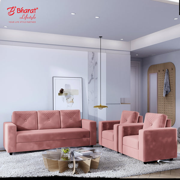 Bharat Lifestyle Winslow Fabric 3 + 1 + 1 Peach Sofa Set