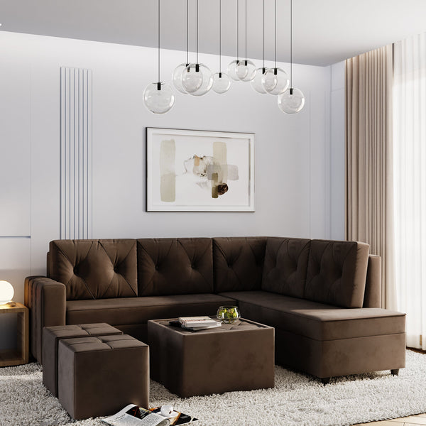 Bharat Lifestyle Alexa Fabric 8 Seater Sofa  (Finish Color - Brown, DIY(Do-It-Yourself))